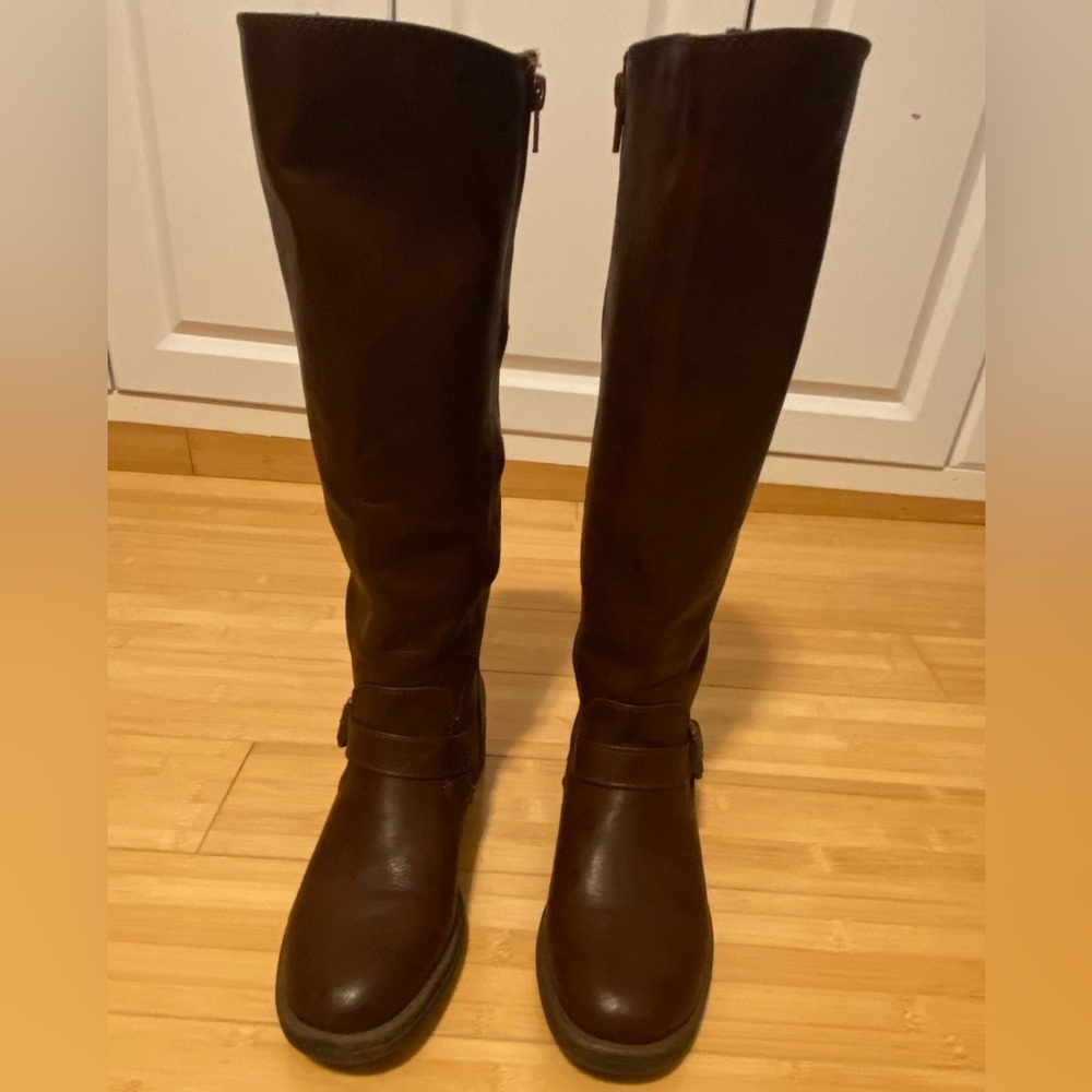 Brown Knee-High Equestrian Style Lace-Up Riding Boots Size 6 Vegan Leather - Picture 3 of 8